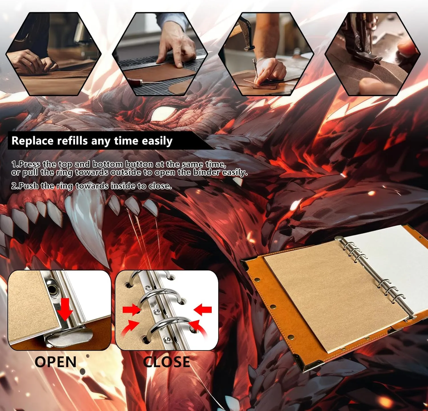 DUROTAN DND Notebook Vintage Dragon Journal Unique Refillable Binder Leather A5 400 Pages For Dungeons and Dragons Gift D&D Gifts DM Accessories Men&Women