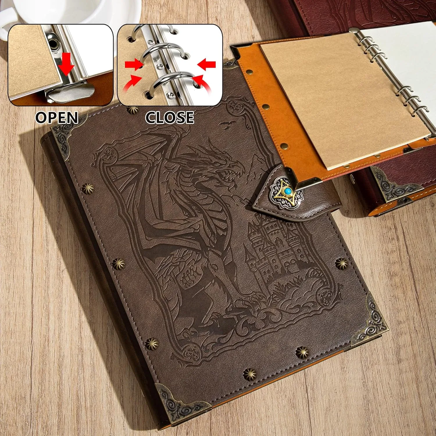 DUROTAN DND Notebook Vintage Dragon Journal Unique Refillable Binder Leather A5 400 Pages For Dungeons and Dragons Gift D&D Gifts DM Accessories Men&Women