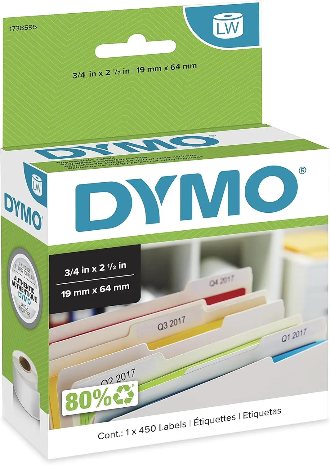 DYMO Authentic LW File Barcode Labels for LabelWriter Label Printers, White, 3/4" x 2-1/2", 1 Roll of 450