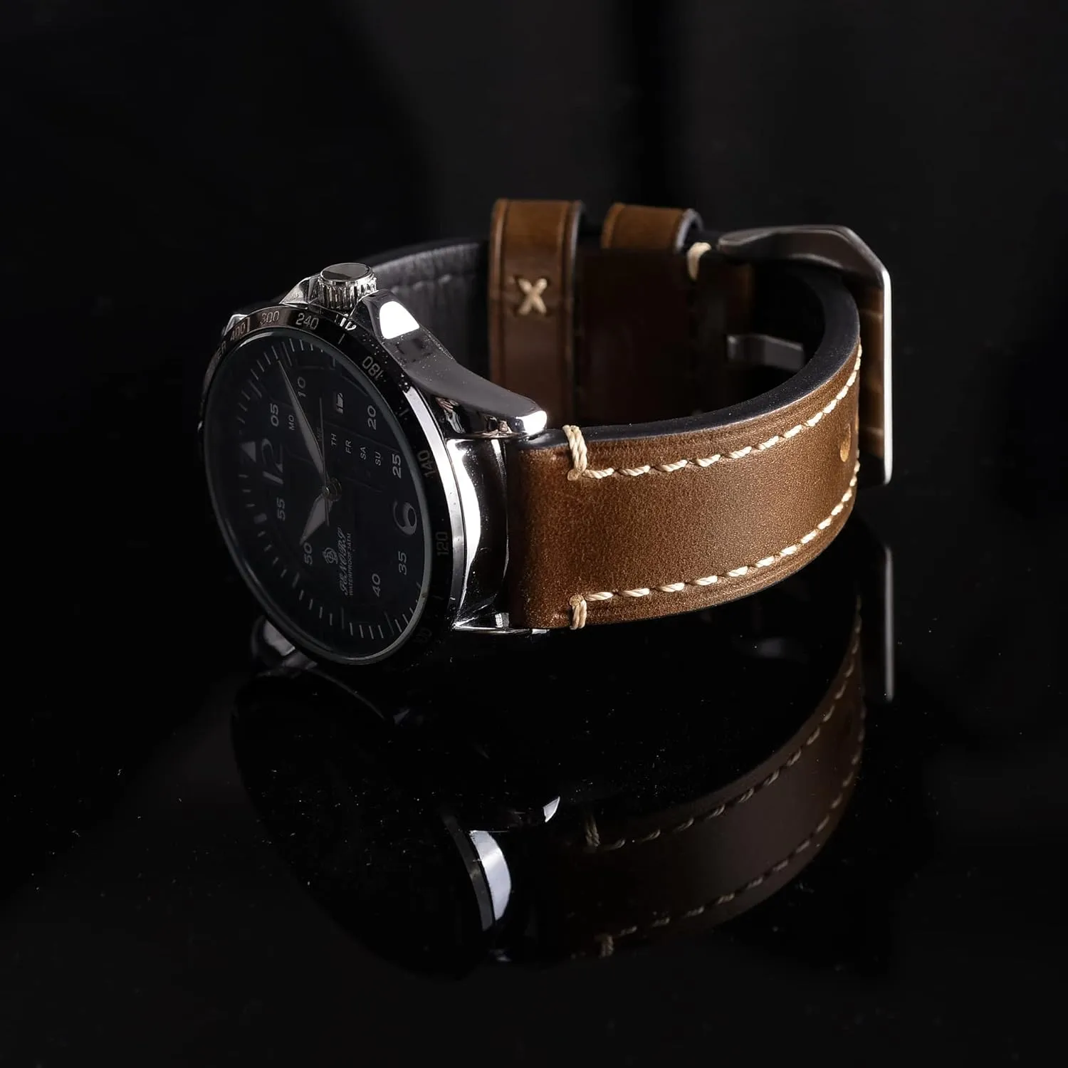 EACHE Leather Watch Bands for Men,Vintage Crazy Horse Leather & Vegetable Tanned Leather & Oil Waxed Thick Leather Watch Bands 20mm 22mm 24mm 26mm