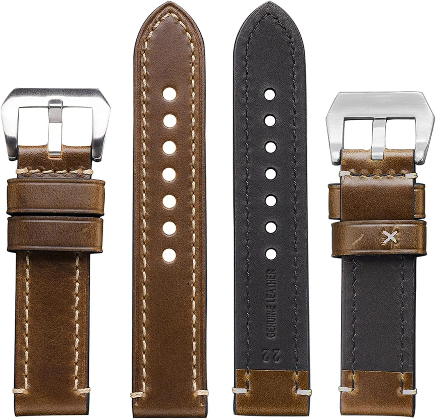 EACHE Leather Watch Bands for Men,Vintage Crazy Horse Leather & Vegetable Tanned Leather & Oil Waxed Thick Leather Watch Bands 20mm 22mm 24mm 26mm
