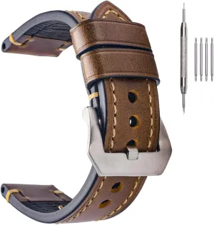 EACHE Leather Watch Bands for Men,Vintage Crazy Horse Leather & Vegetable Tanned Leather & Oil Waxed Thick Leather Watch Bands 20mm 22mm 24mm 26mm