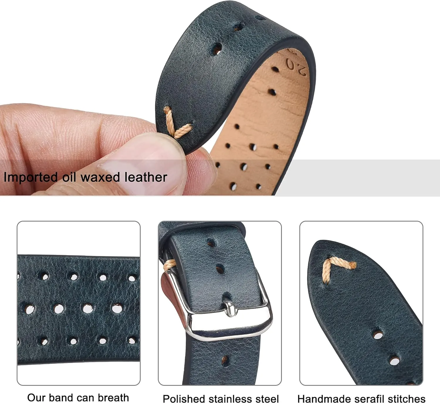 EACHE Rally Racing Leather Watch Band for Men, Leather Watch Bands Handmade Suede Leather Sport Perforated Watch Straps 18mm 20mm 22mm…