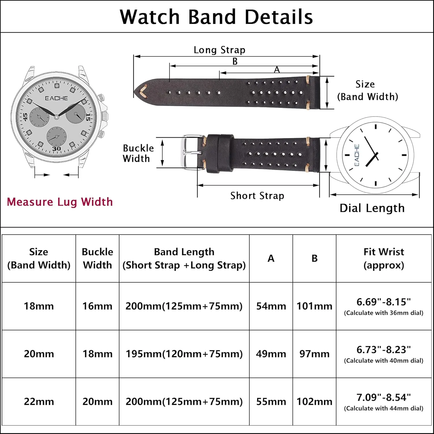 EACHE Rally Racing Leather Watch Band for Men, Leather Watch Bands Handmade Suede Leather Sport Perforated Watch Straps 18mm 20mm 22mm…