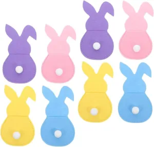 Easter Bunny Cutlery Holders 8 Pcs, Felt Utensil Sleeves for Spring Table Decor, Rabbit-Shaped Silverware Pouches for Easter Party Dining
