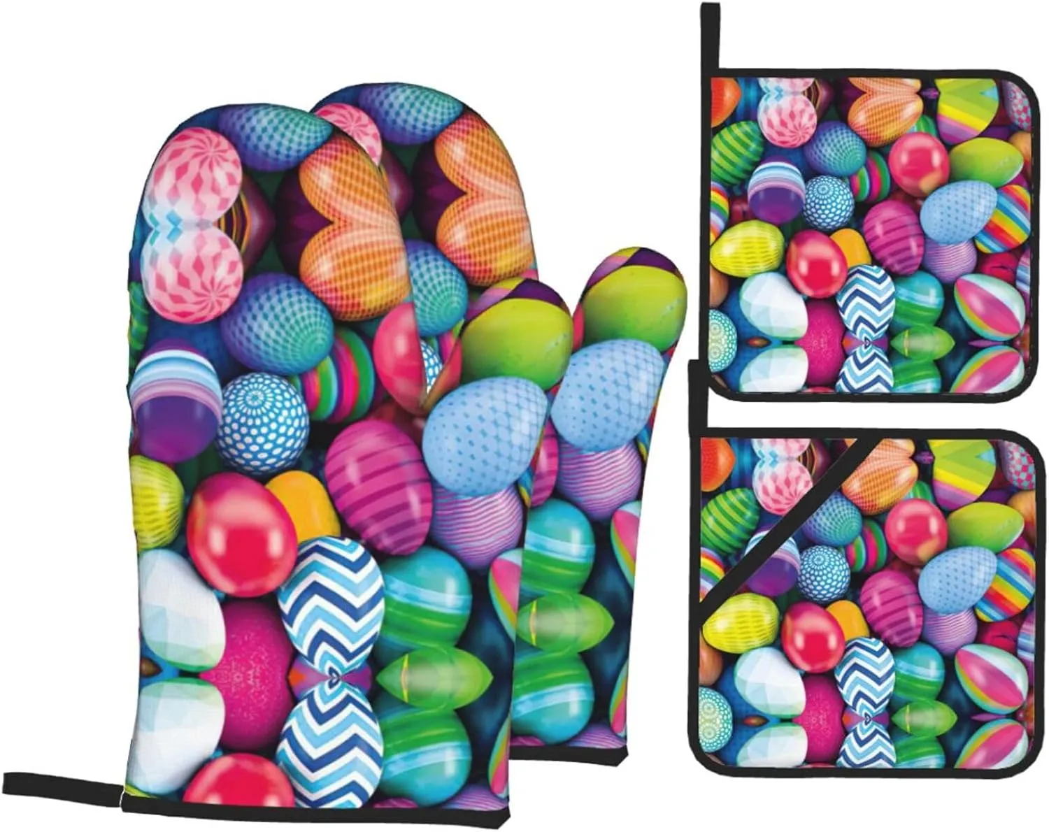 Easter Eggs Print Convenient Oven Mitts Pot Holders Set Duty Heat Resistant Gloves with Quilted Liner
