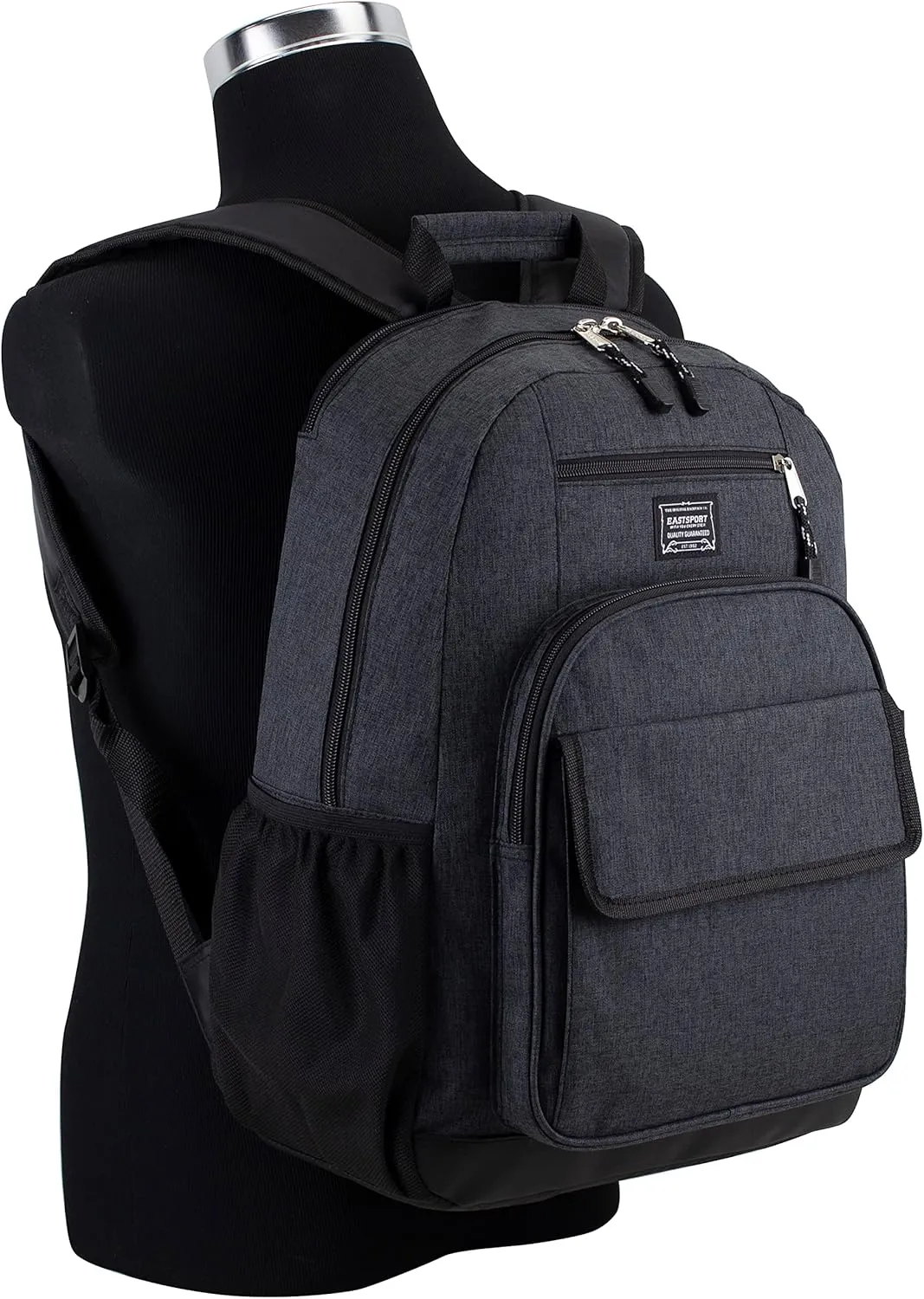 Eastsport Travel Laptop Backpack, Business Water Resistant Slim Sturdy Laptops Backpack College Work Computer Bag Unisex Fits 15" Notebook, Dark Grey Chambray
