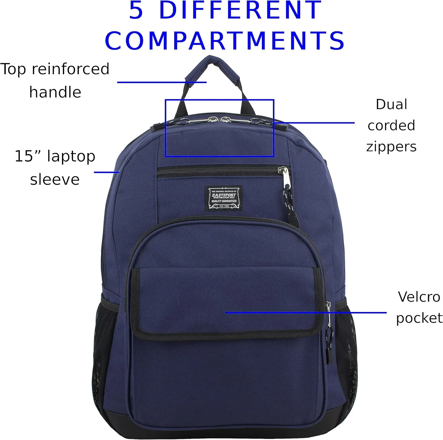 Eastsport Travel Laptop Backpack, Business Water Resistant Slim Sturdy Laptops Backpack College Work Computer Bag Unisex Fits 15" Notebook, Deep Cobalt Blue Grey