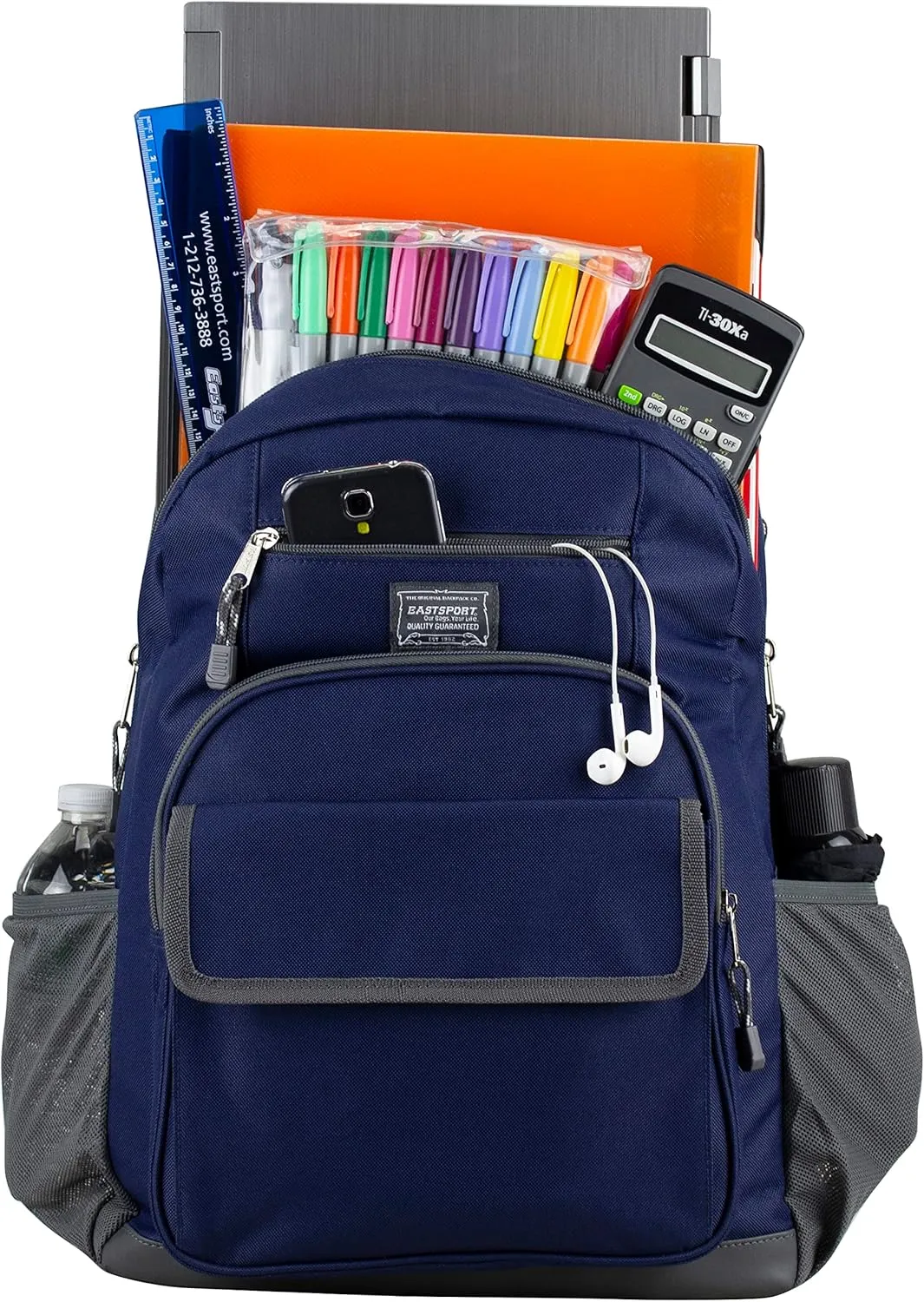 Eastsport Travel Laptop Backpack, Business Water Resistant Slim Sturdy Laptops Backpack College Work Computer Bag Unisex Fits 15" Notebook, Deep Cobalt Blue Grey