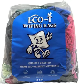 Eco-T Mechanic Shop Rags - Colored T-Shirt Material, 100% Recycled, Eco-Friendly, High Absorbency, Low Lint, Low-Cost, Industrial Use Wiping Cloth (4 Lb Bag)