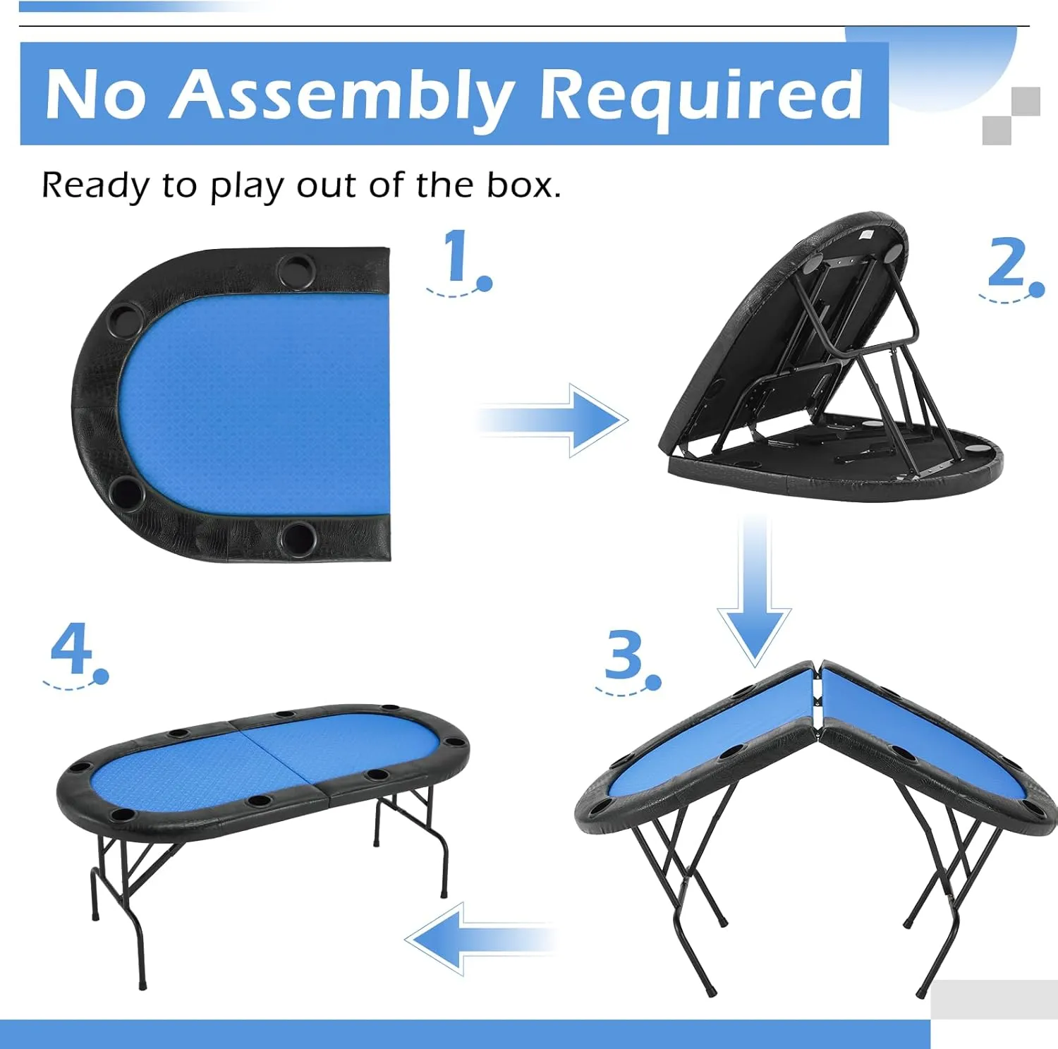 ECOTOUGE Poker Table Foldable, 8 Players Gaming Table w/Portable Oxford Bag, Folding Oval Texas Holdem Table with Stylish Padded Rails for Casino Leisure Game, No Assembly Required, Blue