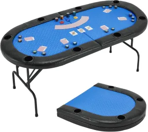 ECOTOUGE Poker Table Foldable, 8 Players Gaming Table w/Portable Oxford Bag, Folding Oval Texas Holdem Table with Stylish Padded Rails for Casino Leisure Game, No Assembly Required, Blue