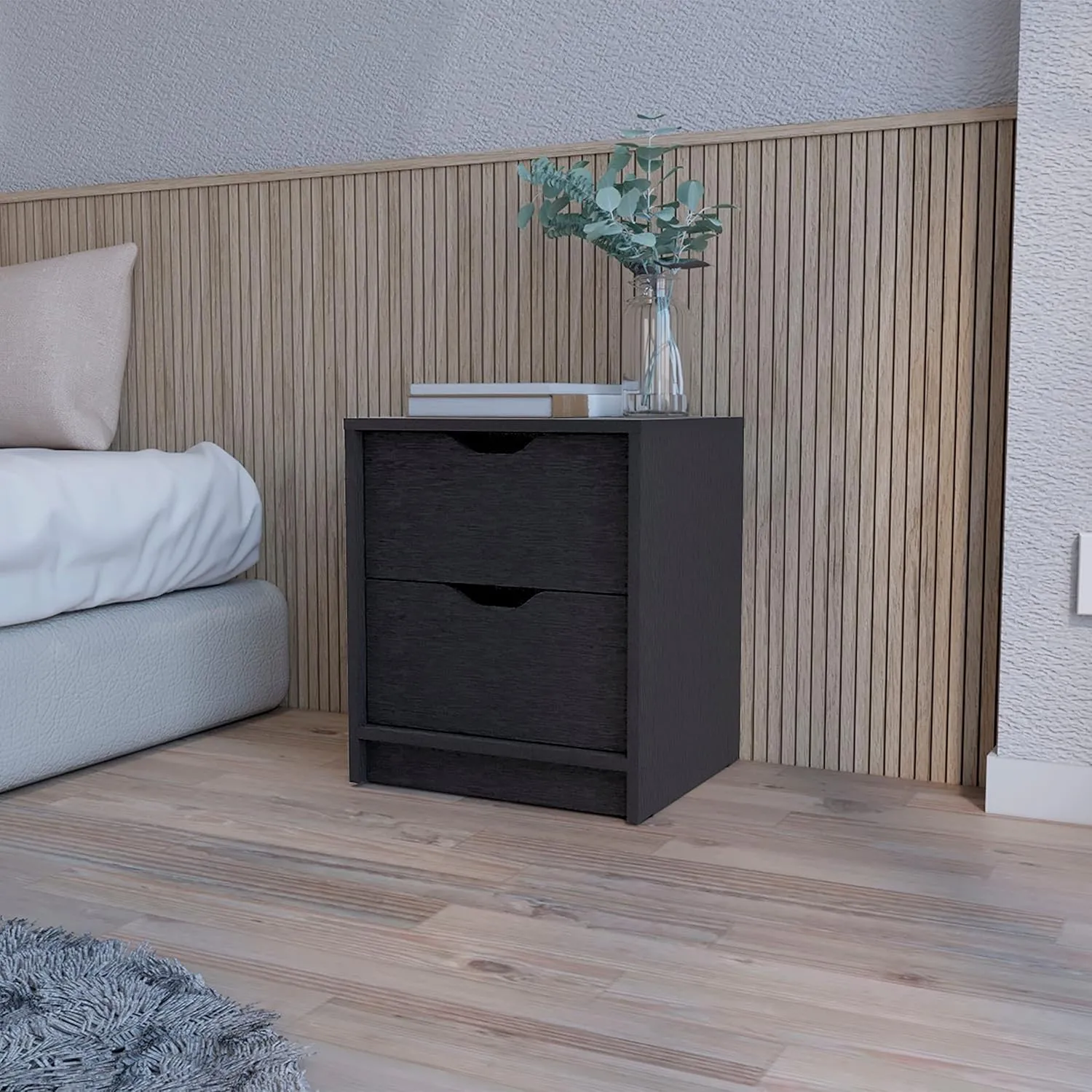 Elegant Black 2-Drawer Nightstand for Enhanced Bedroom Organization and Comfort