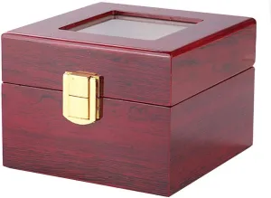 Elegant Portable Wooden Watch Box Organizer for Men Women with 2 Slots, Transparent top, Watch Holder Mens Watches Case Storage Best Gift for The Husband/Friend, Red 4.7inx 4.7in x 3.15in