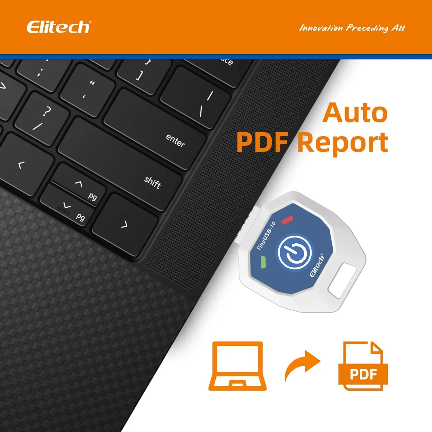 Elitech 10 Pack 90 Days USB Temperature Data Logger Single-Use Cold Chain Monitor (CCM) in-Transit Trip Disposable Temperature Recorder PDF Report TinyUSB 14～104℉, Defult UTC-0