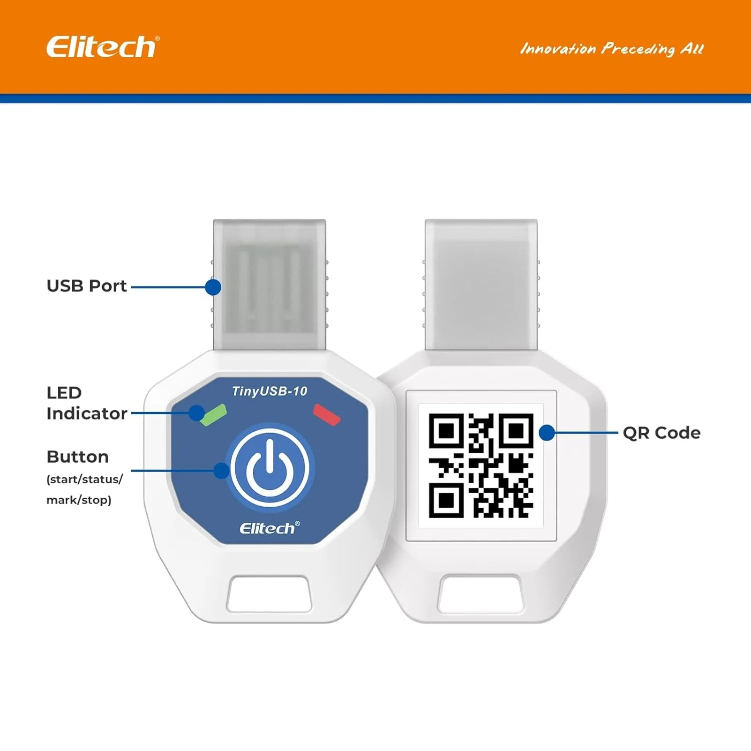 Elitech 10 Pack 90 Days USB Temperature Data Logger Single-Use Cold Chain Monitor (CCM) in-Transit Trip Disposable Temperature Recorder PDF Report TinyUSB 14～104℉, Defult UTC-0