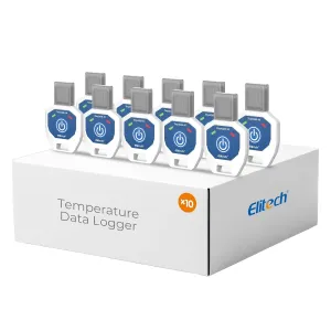 Elitech 10 Pack 90 Days USB Temperature Data Logger Single-Use Cold Chain Monitor (CCM) in-Transit Trip Disposable Temperature Recorder PDF Report TinyUSB 14～104℉, Defult UTC-0