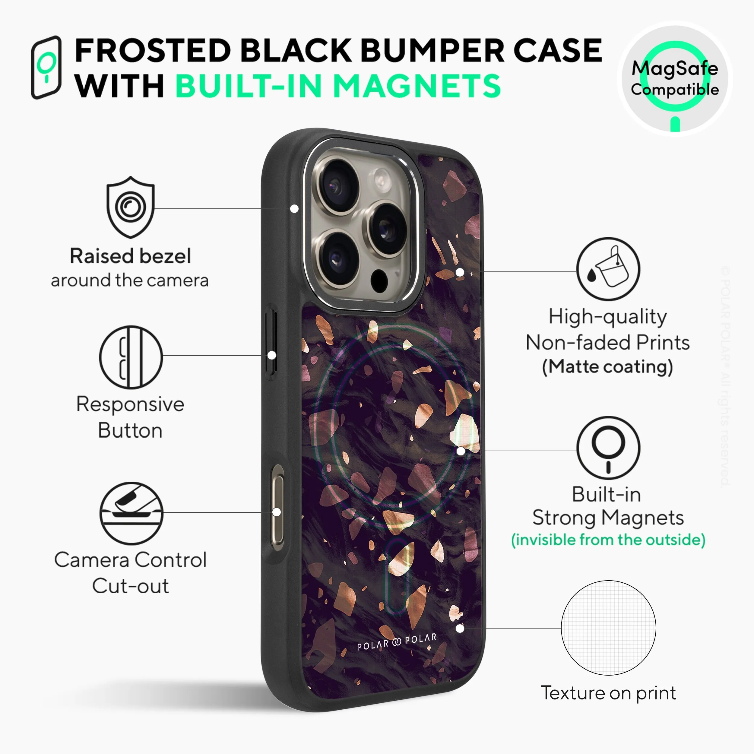 Eminence Terrazzo Gem - iPhone 16 Pro Frosted Black Bumper MagSafe Case