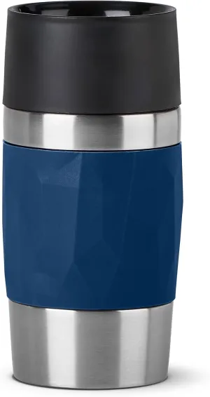 Emsa N21608 Travel Mug Compact Thermal/Insulated Mug Stainless Steel 0.3 Litres 3 Hours Hot 6 Hours Cold BPA Free 100% Leak-Proof Dishwasher Safe 360° Drinking Opening Dark Blue