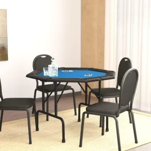 Enhance Game Nights with 8-Player Folding Poker Table, Casino-Style Felt Top, Built-in Cup Holders, Compact Blue Design
