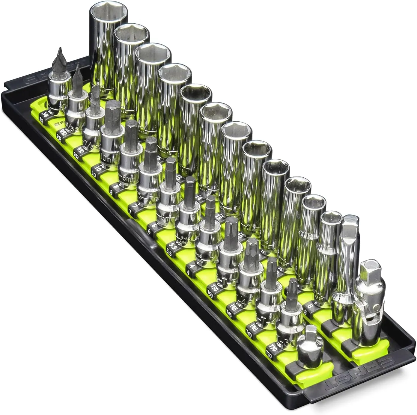 Ernst Manufacturing 8468HV 13-Inch Socket Boss, Premium 2-Rail 3/8-Inch-Drive Socket Organizer Rails for Toolbox, High Visibility - Made in the USA