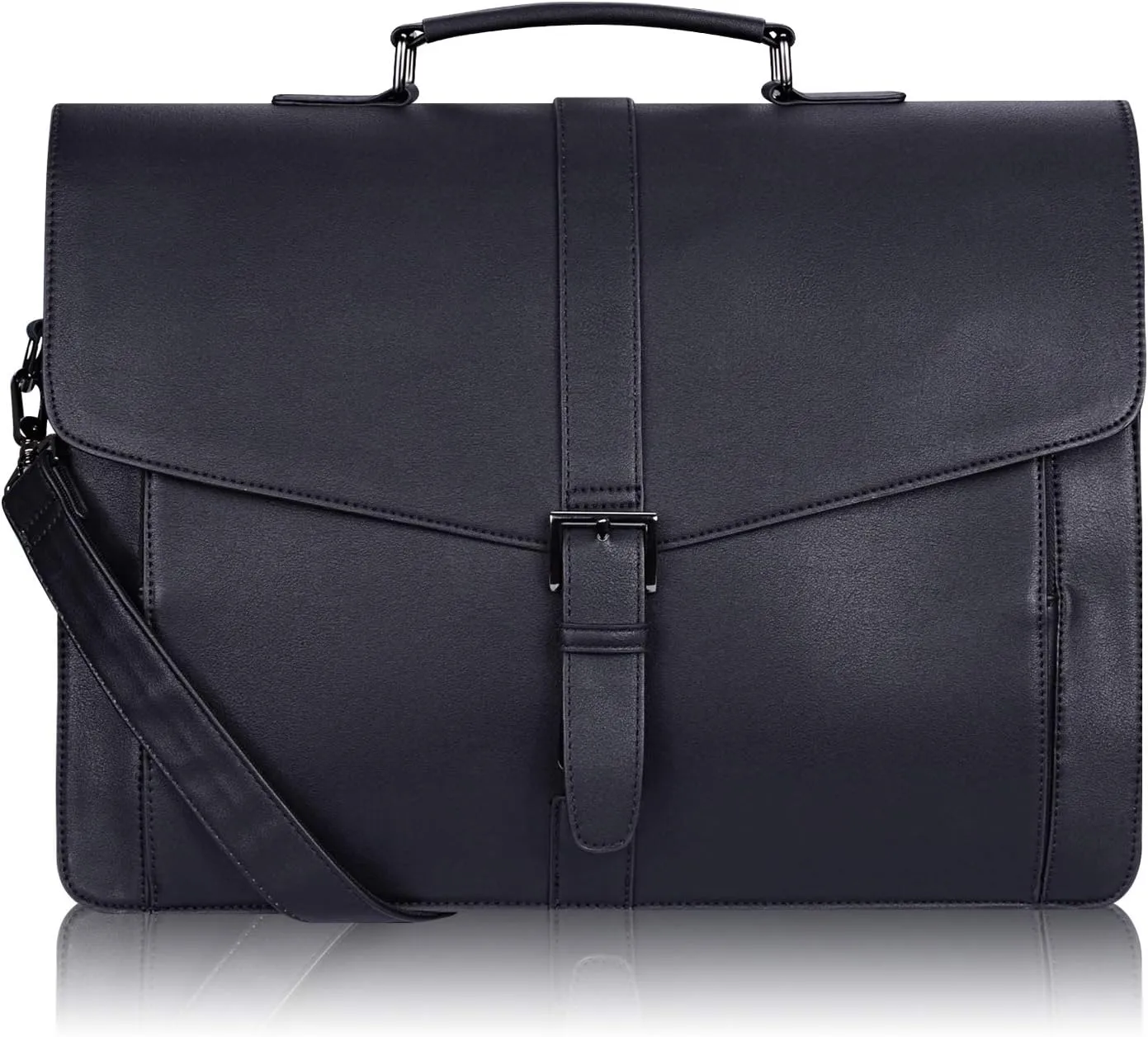 ESTARER Men's Leather Briefcase for Travel/Office/Business 15.6 Inch Laptop Messenger Bag, Black