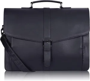 ESTARER Men's Leather Briefcase for Travel/Office/Business 15.6 Inch Laptop Messenger Bag, Black