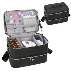 Ethereal Nail Polish Organizer Case, Leather Nail Polish Bag Holds 50  Bottles (5ml/0.5fl.oz) and Nail Lamp, Nail Storage Organizer with Compartment, Leather Black