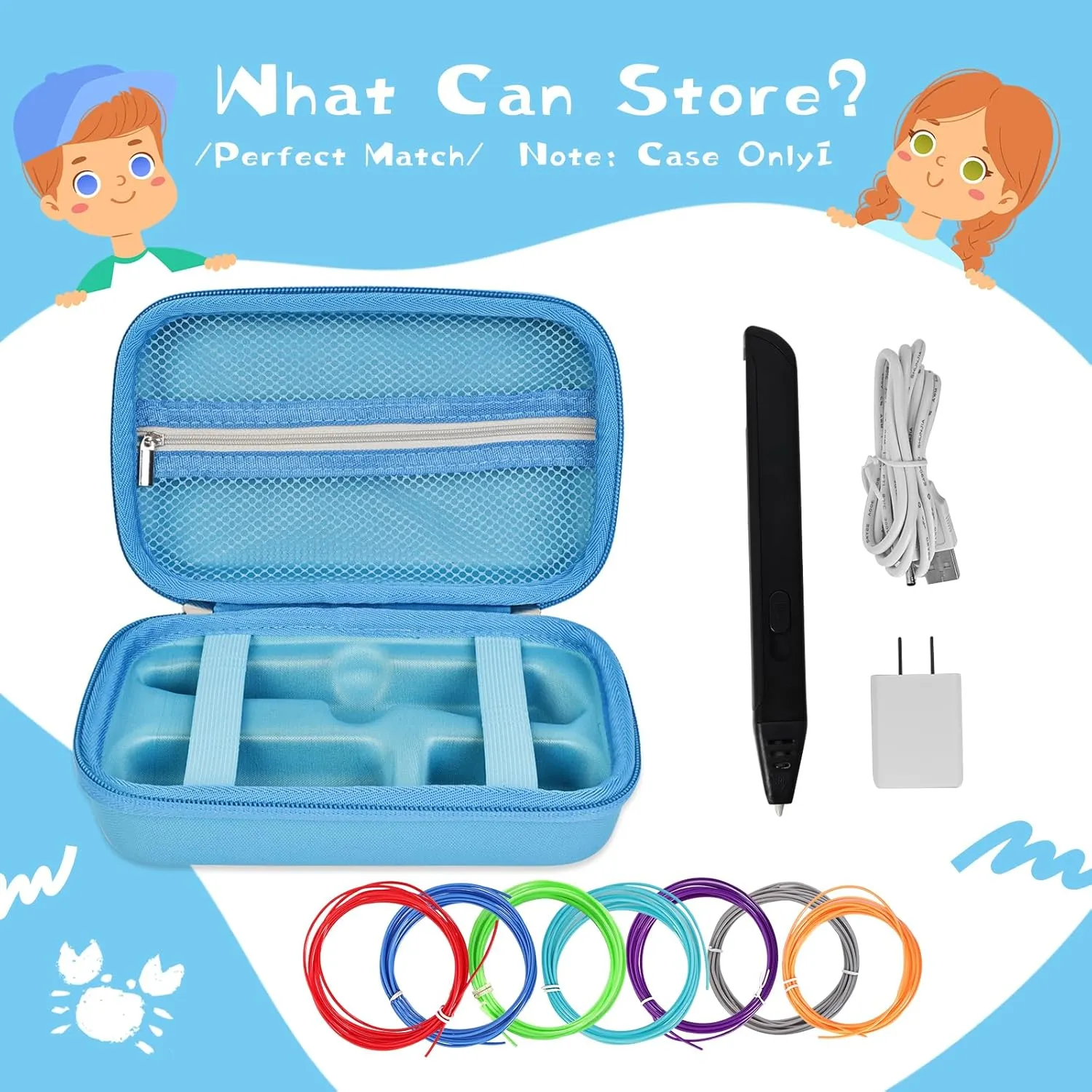 EVA Storage Case Compatible with MYNT3D Super 3D Pen Set, Portable Travel Bag for 3D Printing Pen, Refills and Cables (Blue)