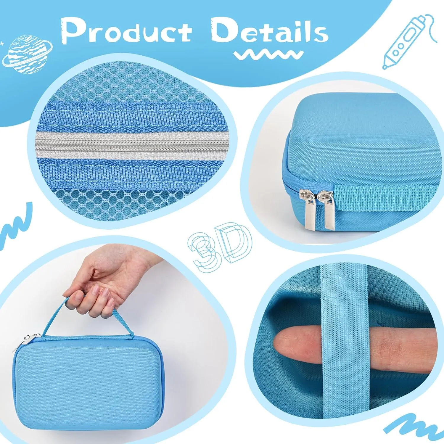 EVA Storage Case Compatible with MYNT3D Super 3D Pen Set, Portable Travel Bag for 3D Printing Pen, Refills and Cables (Blue)