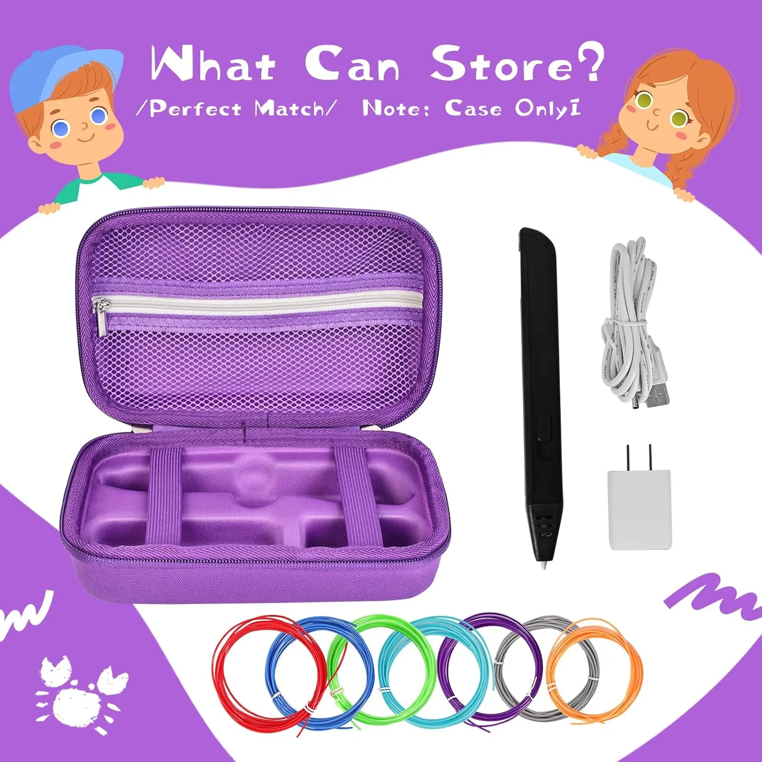 EVA Storage Case Compatible with MYNT3D Super 3D Pen Set, Portable Travel Bag for 3D Printing Pen, Refills and Cables (Purple)