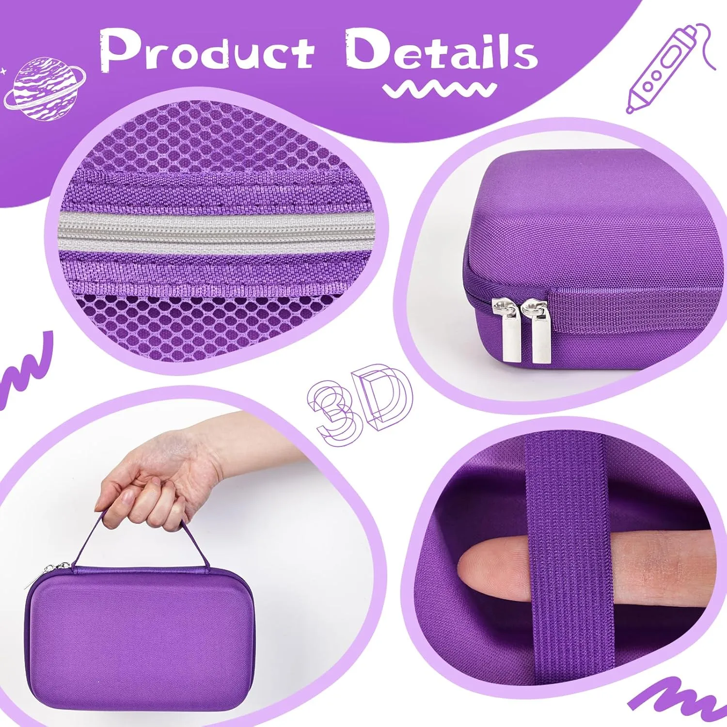 EVA Storage Case Compatible with MYNT3D Super 3D Pen Set, Portable Travel Bag for 3D Printing Pen, Refills and Cables (Purple)