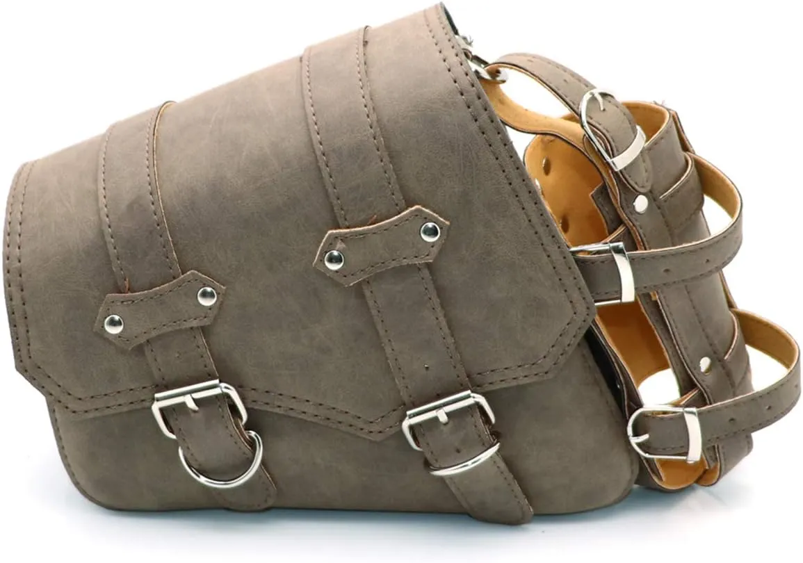 evomosa Universal Motorcycle Saddlebags PU Leather Side Tool Bags for Saddlebag -Brown (Left Side)