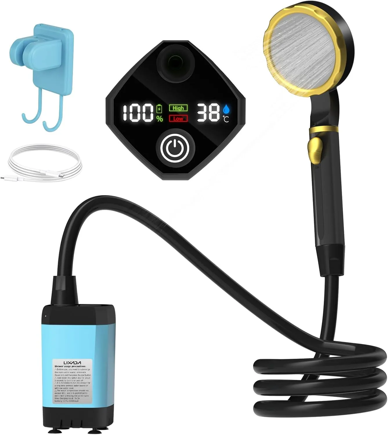 EVTSCAN Portable Camping Shower Pump RV Outdoor Shower KIT with Full Screen Display Adjustable for Backyard