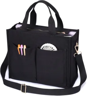 F-color College Tote Bag for Women - Crossbody Canvas Tote Bag with Zipper & 7 Pocket for Work College Teacher Nurse Gift