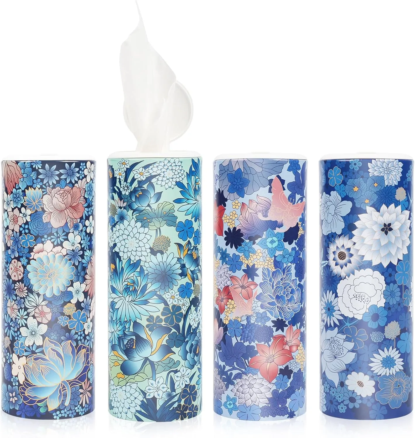 Facial Tissues with Cap - 4 PK Car Tissues Cylinder,Car Tissue Holder with Facial Tissues Bulk,round tissue boxes for car,Travel Tissues for Car Cup Holder,round tube tissues