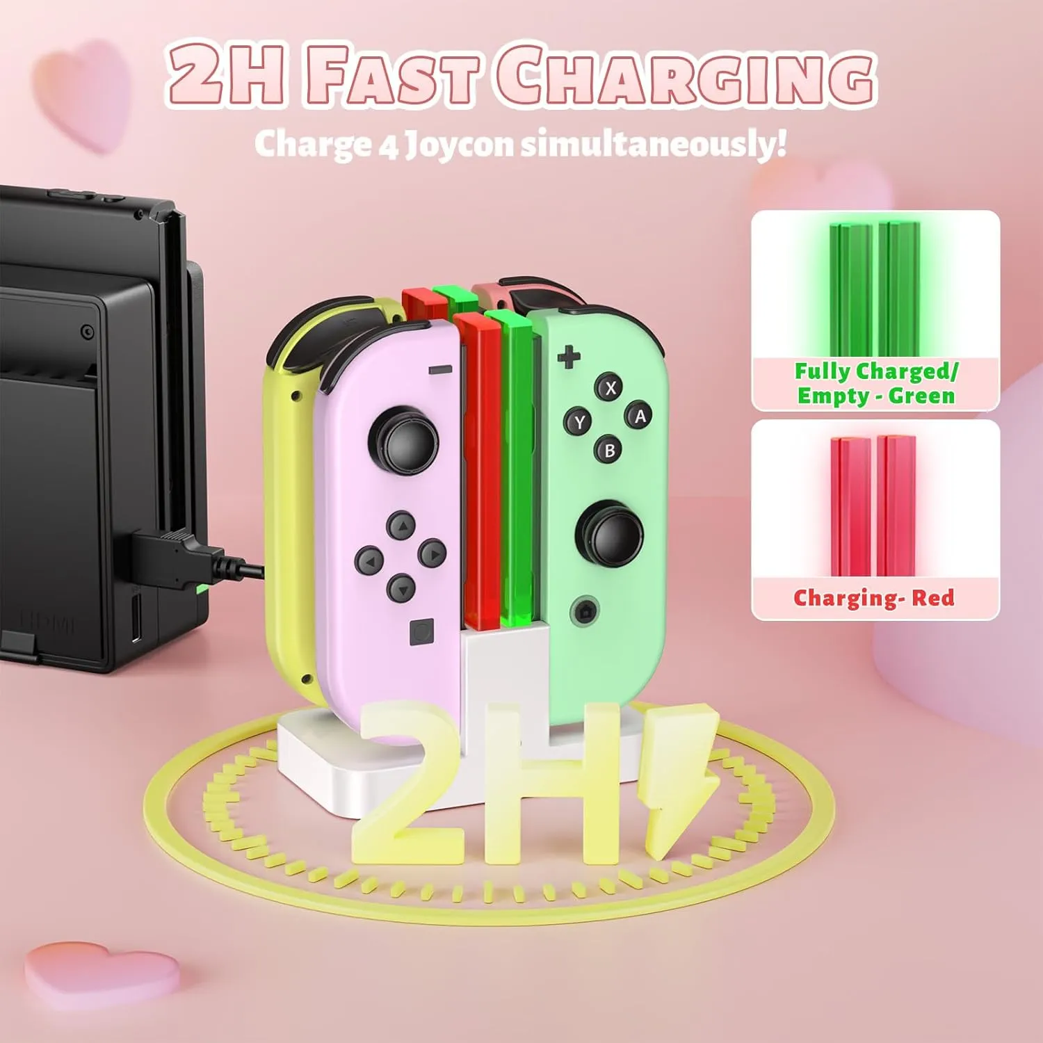 FastSnail Charging Dock for Nintendo Switch for Joy Con & OLED Model Controller with Lamppost LED Indication, Pro Controllers Charger Stand Station Compatible with Joycons with Charging Cable White