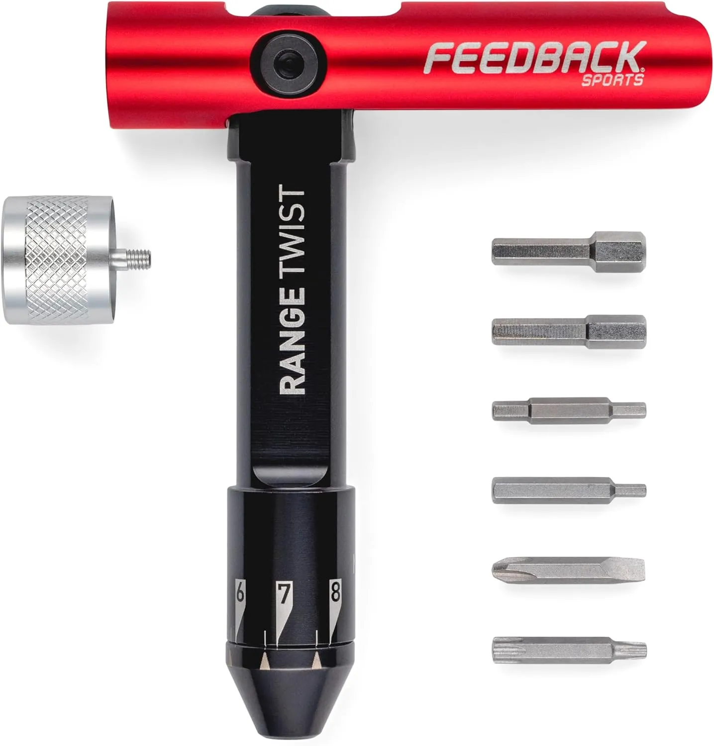 Feedback Sports | Range Twist Torque Wrench (2-8Nm) | Includes 10 Fastener Sizes in 6 S2 Steel Bits | for Bicycle Maintenance and Repair