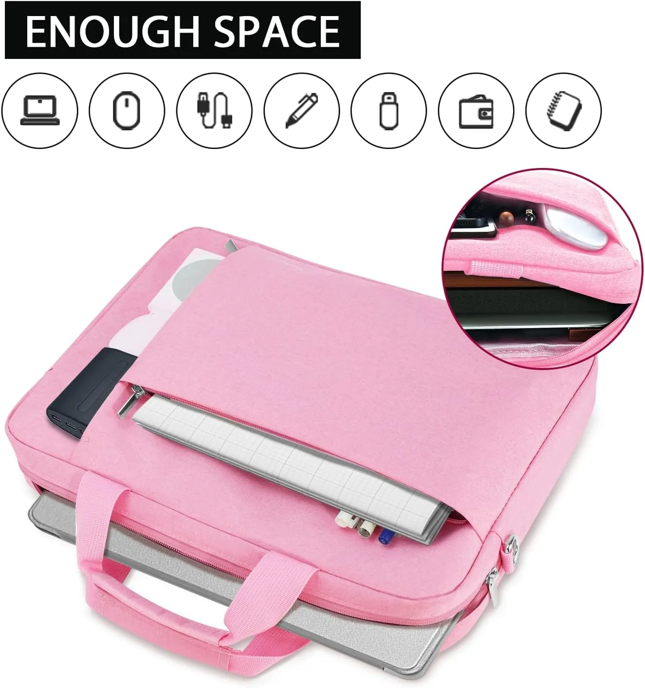 Ferkurn Laptop Bag Case for Women Men Computer Bag Compatible with HP Envy Pavilion Omen/LG Gram/MSI/Dell Inspiron XPS/Lenovo/Acer, Shoulder Strap Carrying Messenger Briefcase, Pink, 15.6 16 Inch