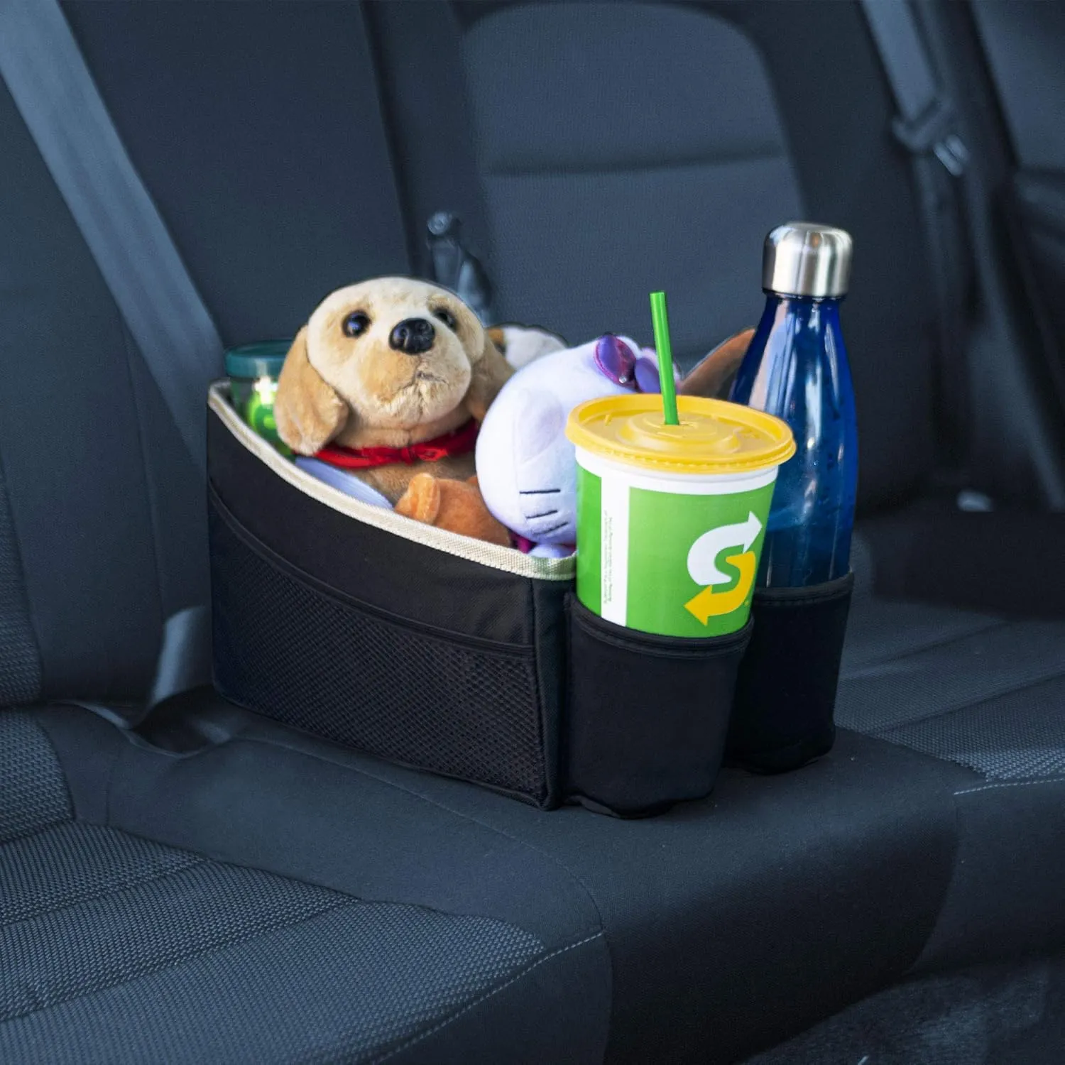 FH Group E-Z Travel Multi-Use Beige Car Organizer with Cup Holders | Back Seat Storage Beige