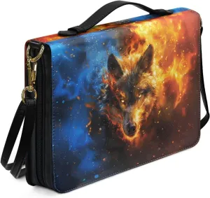 Fire Water Wolf Bible Bag Holder for Men Religious Personalized Carrying Book Case Protects with Zippered Handle