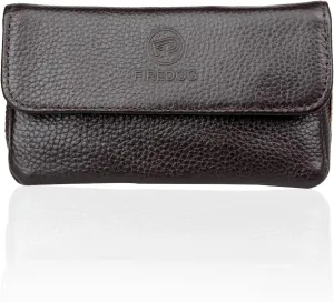 FIREDOG Genuine Leather Smoking Tobacco Pipe Pouch Case Bag for 2 Pipes Tamper Filter Tool Cleaner Preserve Freshness (Brown)