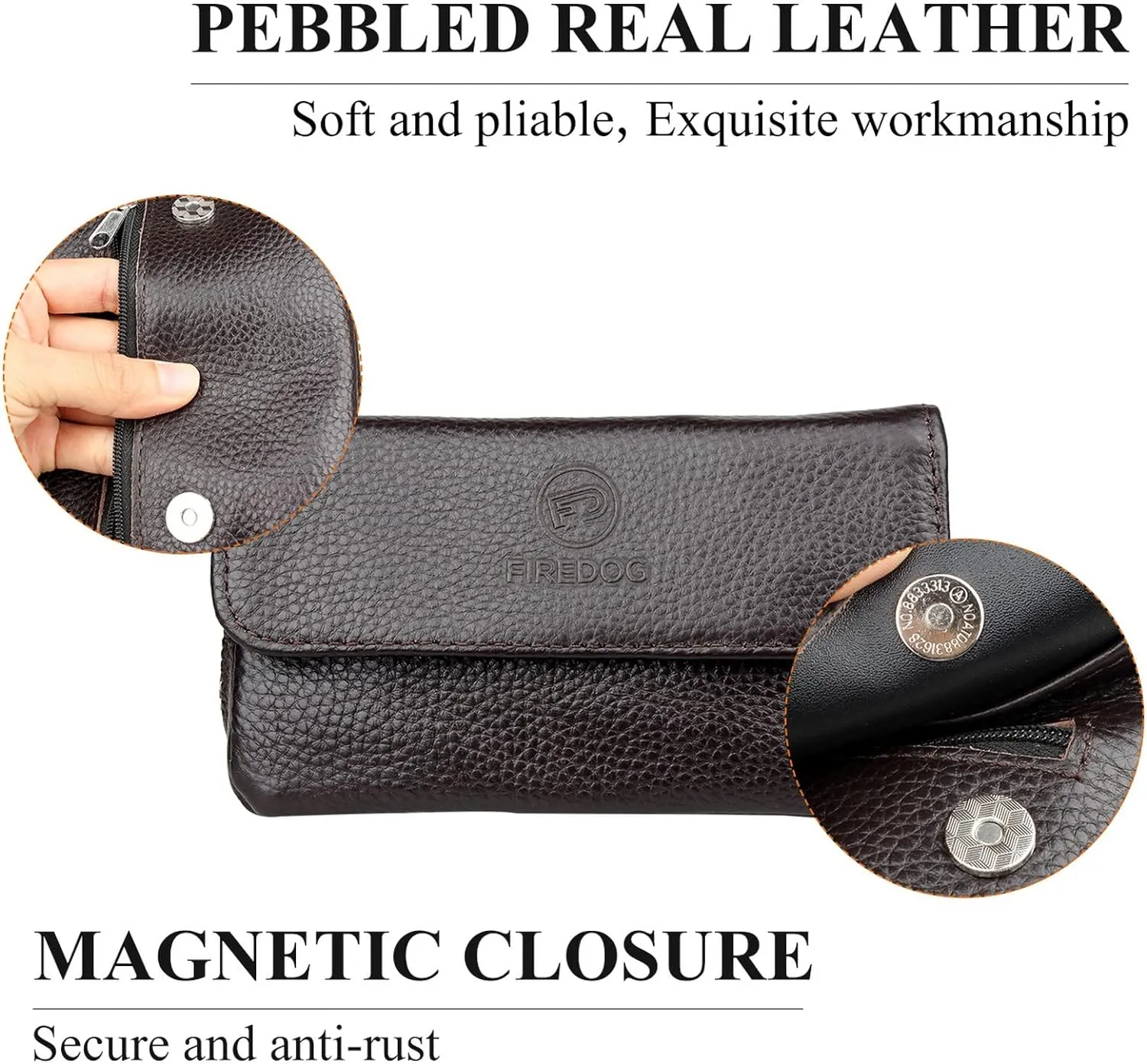 FIREDOG Genuine Leather Smoking Tobacco Pipe Pouch Case Bag for 2 Pipes Tamper Filter Tool Cleaner Preserve Freshness (Brown)