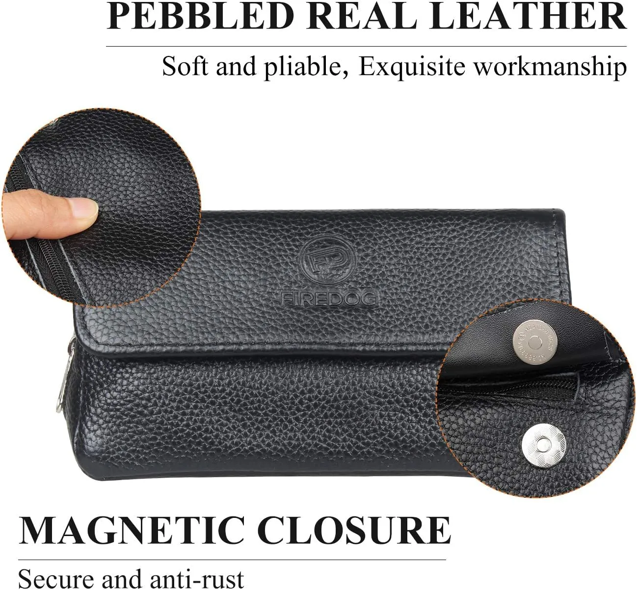 FIREDOG Leather Smoking Pipe Bag Pouch Case for 2 Pipes (Black)
