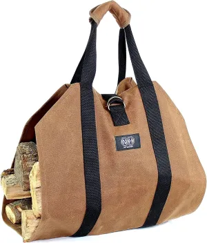 Firewood Carrier Log Tote Bag, Waxed Canvas Wood Carrying Holder Bag for Fireplace Camp Log Storage, Portable Heavy-Duty for Outdoor and Indoor, Water-Resistant, Large 39” x 18”