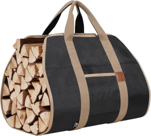 Firewood Carriers with Handles - 39×18Inch Log Carrier | PVC Package Firewood Bag Carrier | Water Resistant Firewood Tote Wood Carrying Bag for Camping Indoor - Black