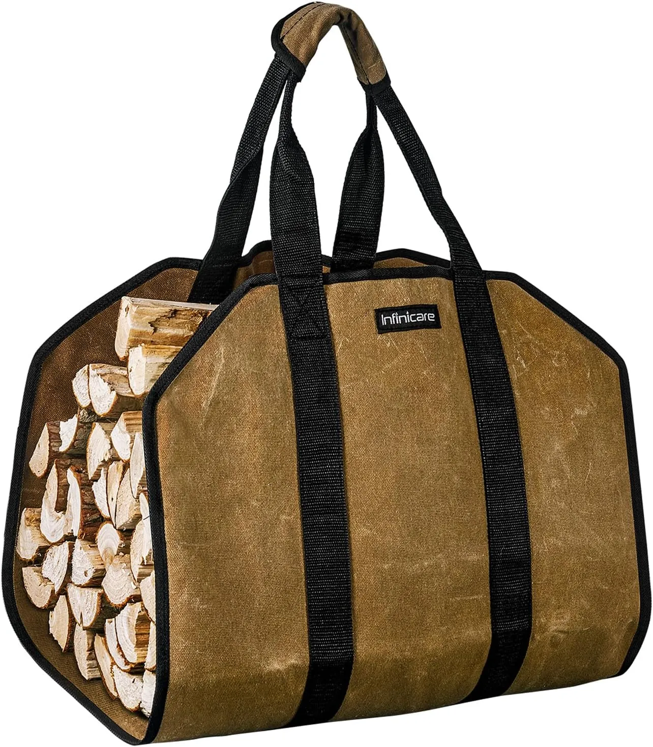 Firewood Carriers With Handles - Heavy Duty Canvas Firewood Bag with Handles - Durable Wood Carrier for Firewood, Suitable for Indoor Fireplace and Outdoor Camping - Brown