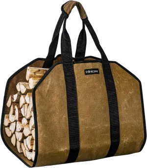 Firewood Carriers With Handles - Heavy Duty Canvas Firewood Bag with Handles - Durable Wood Carrier for Firewood, Suitable for Indoor Fireplace and Outdoor Camping - Brown
