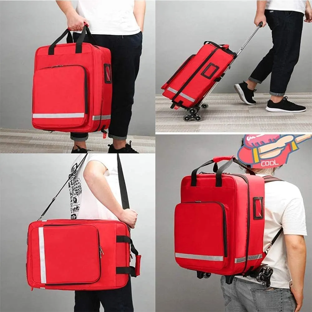 First Aid Backpack, Camping First Aid Kit Trolley an All Purpose First Aid Kit for Emergencies at Home, Car, Workplace, Hiking, Or Survival(Red,Trolley)