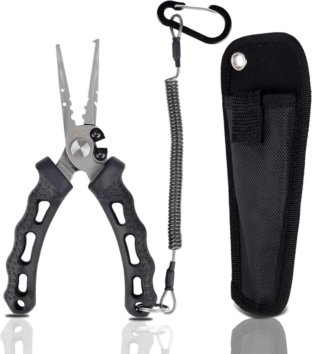 Fishing Pliers with Innovative Ergonomical Handle, Corrosion Saltwater Resistant,Fishing Multitool Hook Remover Braided Fishing Line Cutting, Split Ring with Coiled Lanyard and Sheath
